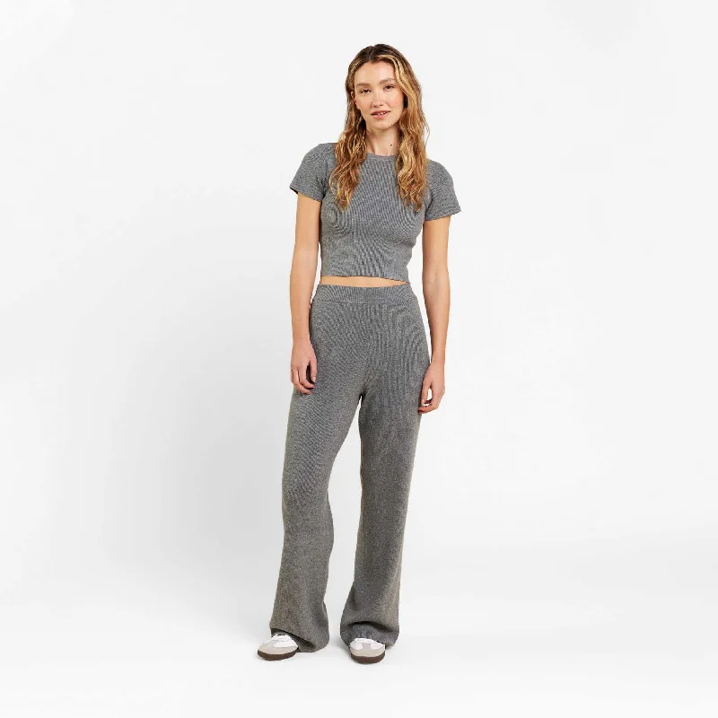 Light Comfort Ribbed Sweater Wide Leg Pant | Charcoal
