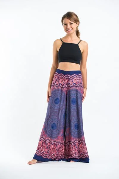 Fashion Comfort Womens Geometric Mandalas Palazzo Pants in Blue