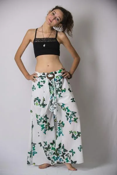 Easy-to-Wear Womens Butterfly Palazzo Pants in Green