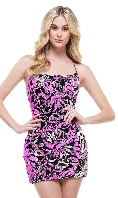 Soft Clothing Colors Dress - 2384 Sequined Lace Up Sheath Dress