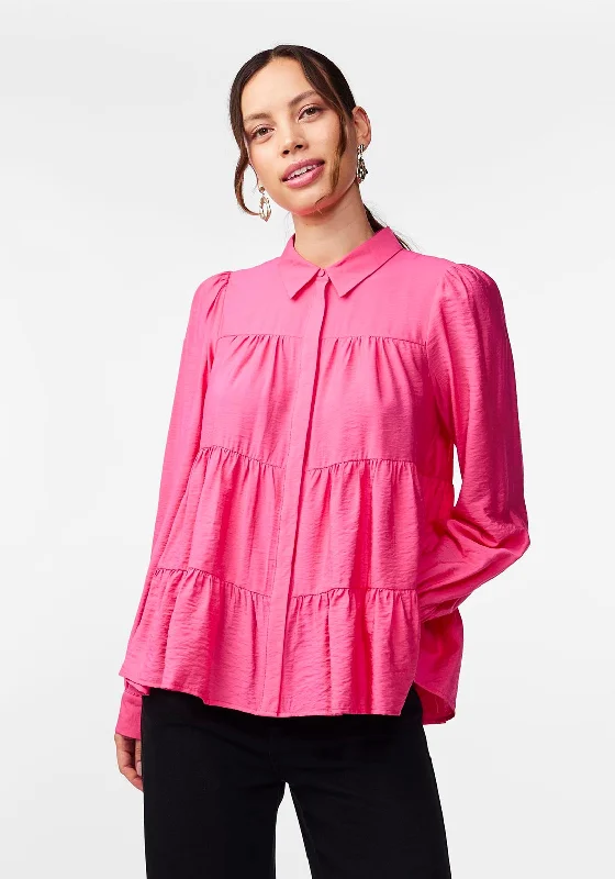 Easy Wear Chic Y.A.S Pala Tiered Smock Shirt, Raspberry Sorbet