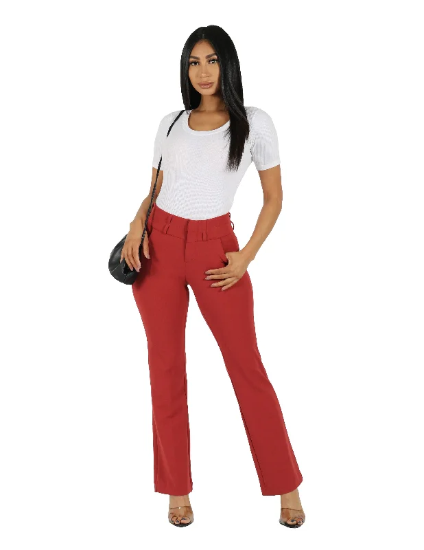 Elegant Fit She's Got It Knit Crepe Wide Double Waistband Solid Trouser