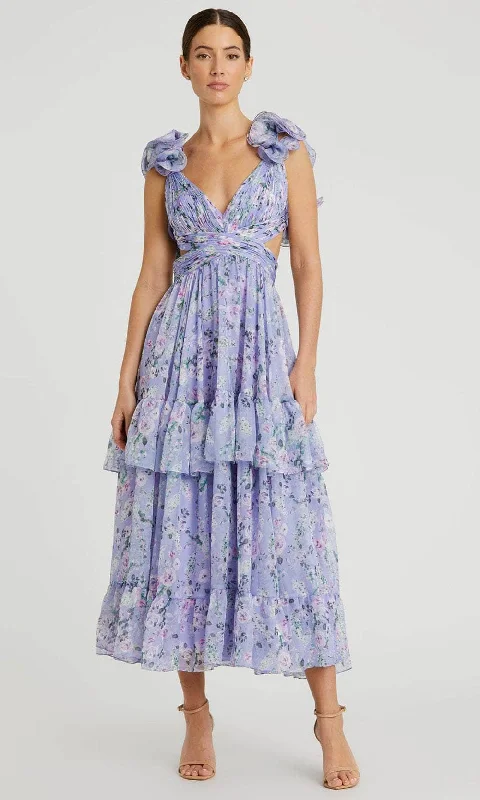 Comfortable Tops Ieena Duggal 56049 - Ruffled Sleeves Floral Printed Tea-Length Dress Comfortable Tops Ieena Duggal 56049 - Ruffled Sleeves Floral Printed Tea-Length Dress