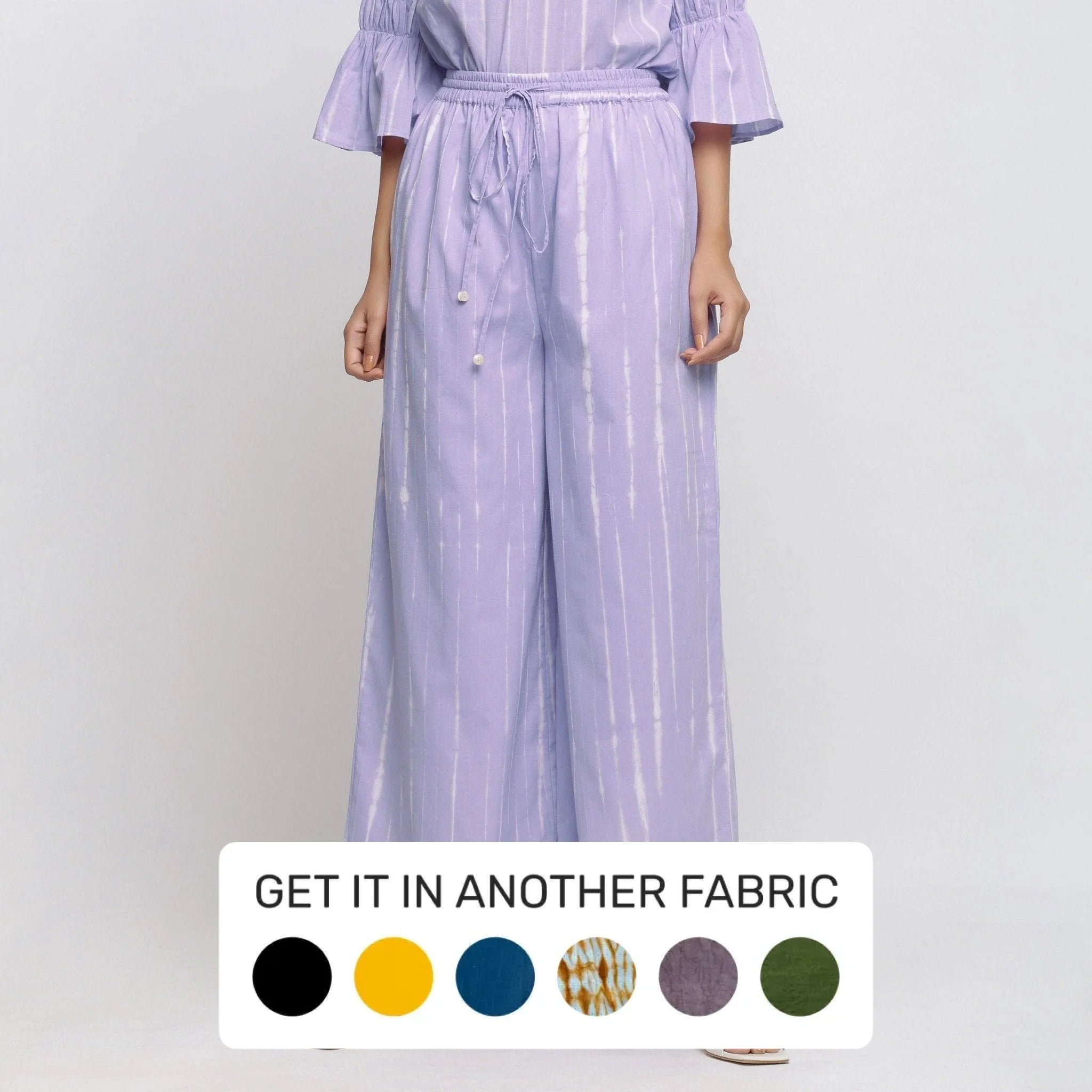 Elegant Wear Lavender Hand Tie Dye Cotton Elasticated Wide Legged Pant