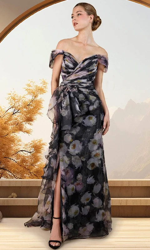 Relaxed Weekend Wear Janique w4017 - Floral Draped Evening Dress