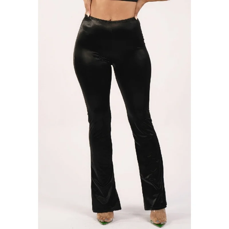 Comfortable Fitwear Velvet Pu Flared Pants