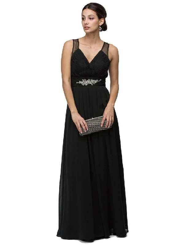 Stylish Jackets Dancing Queen 9539 Sophisticated Ruched V-Neck Chiffon A-line Dress