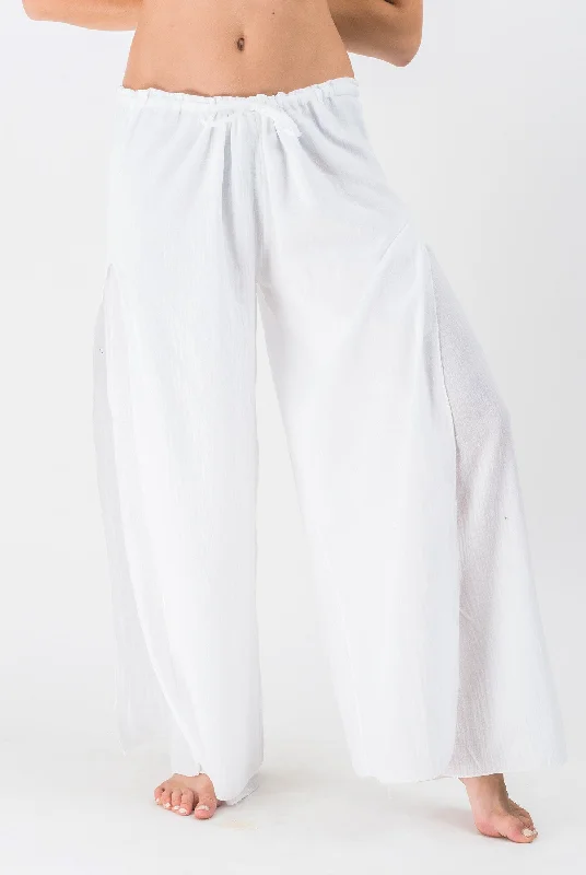 Chic Outfits Womens Solid Color Double Layered Palazzo Pants in White