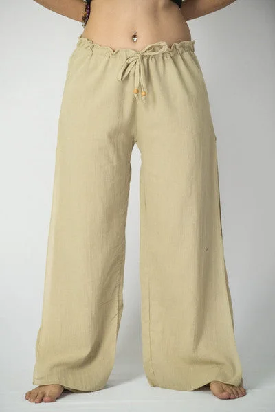 Effortless Dressing Womens Solid Color Double Layered Palazzo Pants in Tan