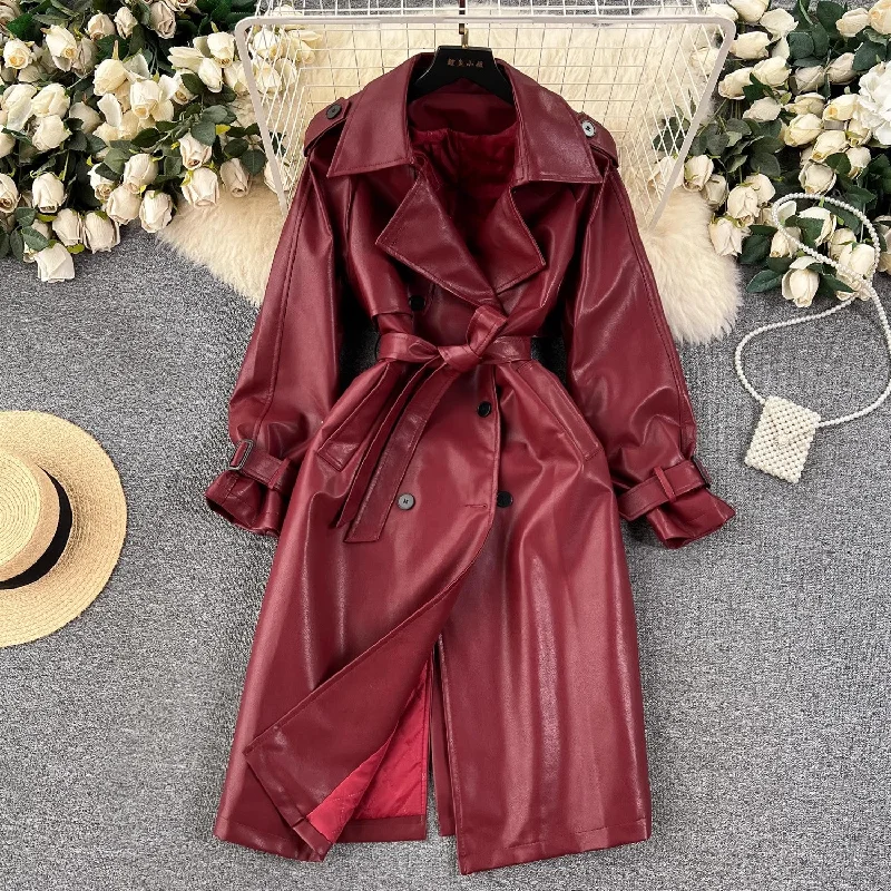 Trendy Layers mid-length leather jacket for women coat trend     S4639