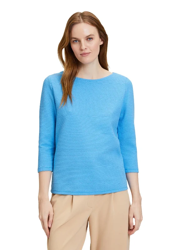 Breezy Outfits Betty Barclay Round Neck Jacquard T-Shirt, Azure Blue