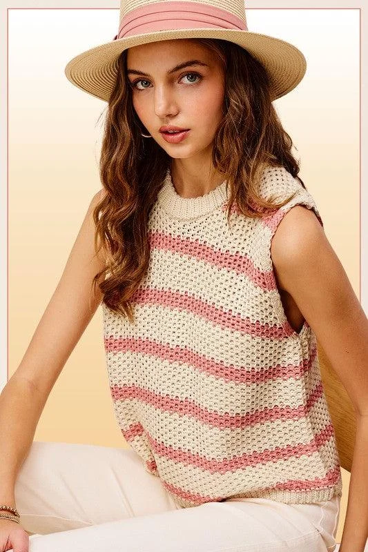 Breathable Style Chunky Stripe Sleeveless Sweater Top