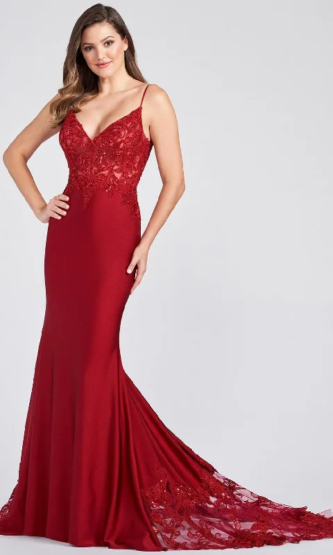 Versatile Casuals Ellie Wilde EW122094 - Stretch Novelty Tricot Embroidered Lace Prom Gown