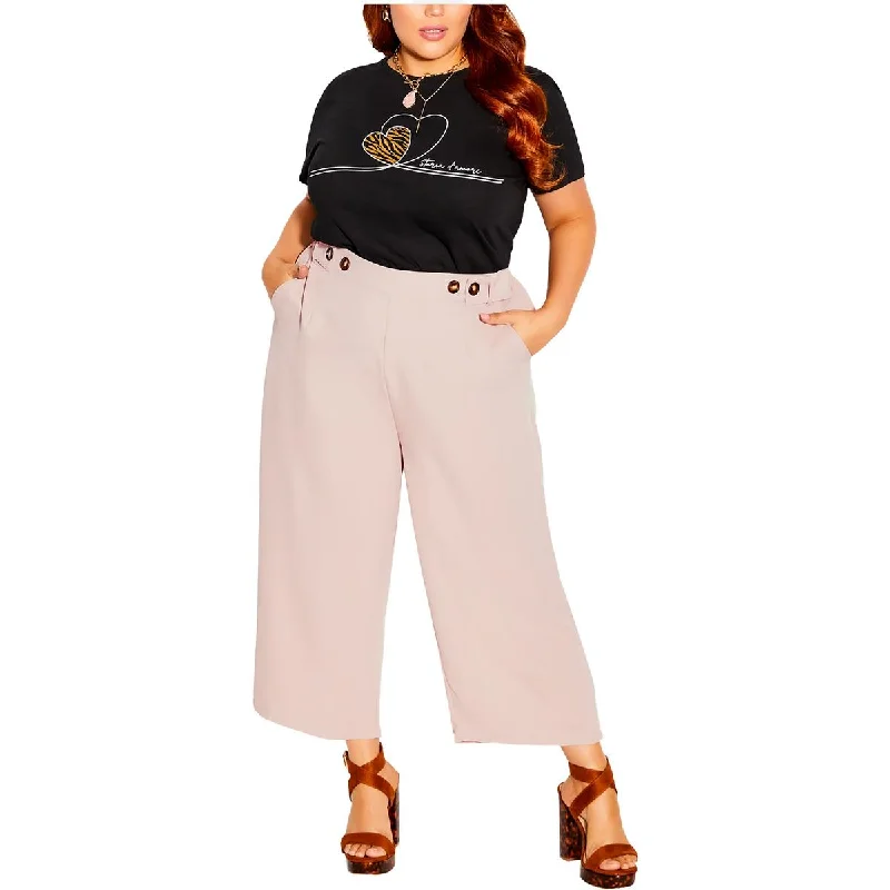Cozy Chic Wear City Chic Womens Button Textured Wide Leg Pants