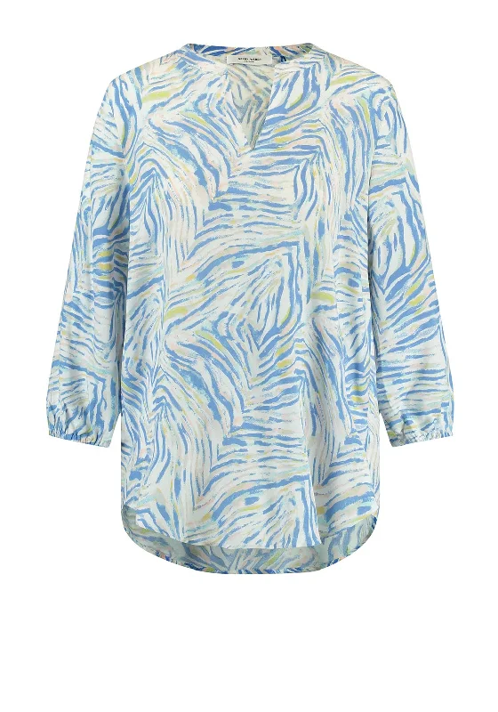 Relaxed Chic Gerry Weber V-Split Neck Animal Print Blouse, Blue Multi