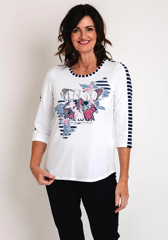 Relaxed Clothing Just White Striped Contrast Print Top, White