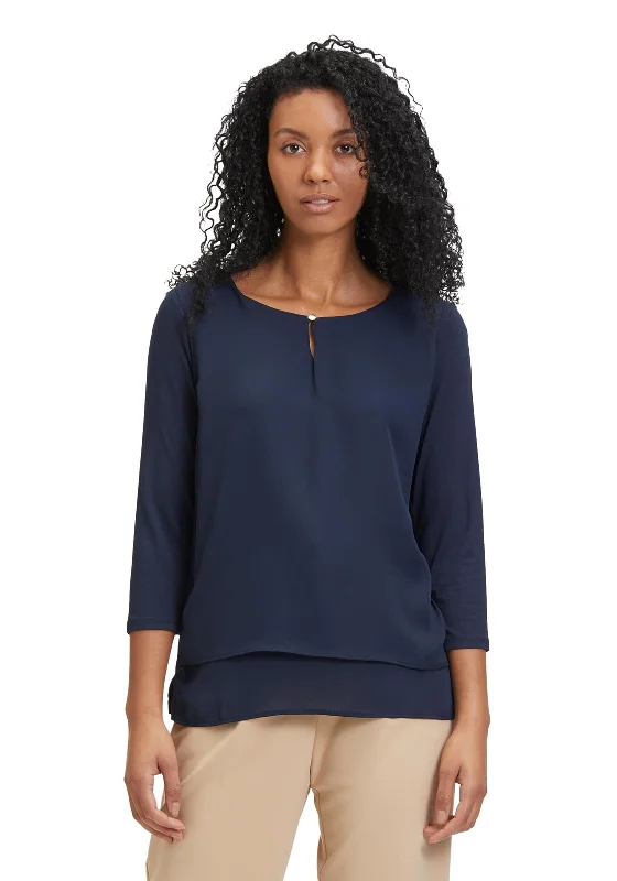 Casual Ease Betty Barclay Keyhole Cutout Neckline Chiffon Blouse, Dark Sky