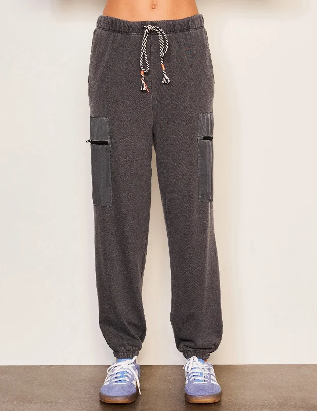 Easygoing Fashion Sundry Mixed Media Cargo Pant in Washed Black