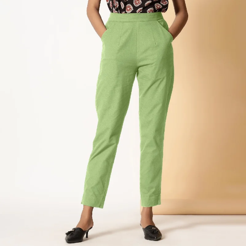 Simple Chic Green Cotton Flax Elasticated High-Rise Tapered Pant