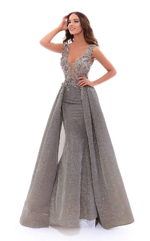 Casual Comfort Tarik Ediz Plunging Mermaid Gown with A-Line Overskirt 93444