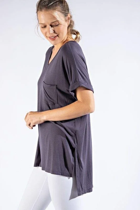 Fashion Comfort V Neck Basic High-Low Hem Top