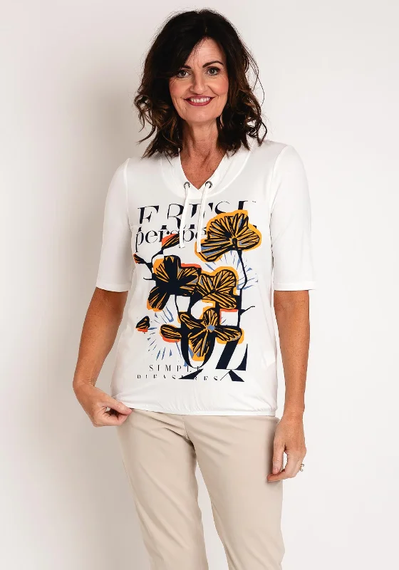 Trendy Dresses Barbara Lebek Graphic Print Drawstring Neck Top, White