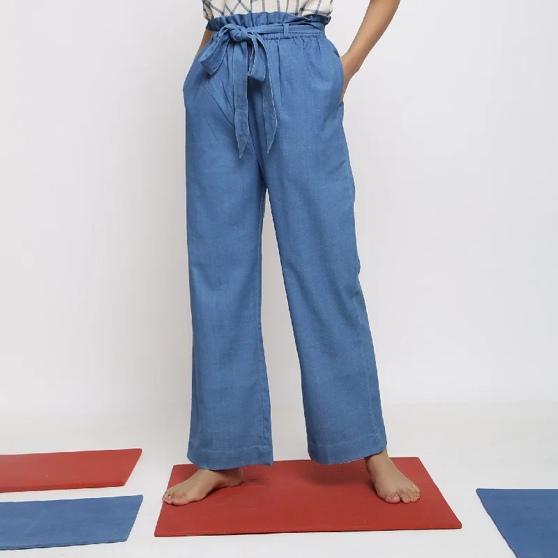 Cozy Lifestyle Powder Blue Handspun Cotton Elasticated Wide Legged Paperbag Pant