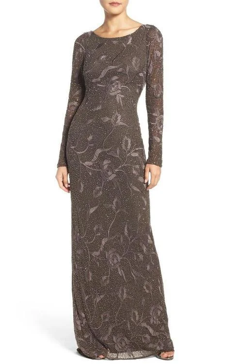 Breezy Comfort Aidan Mattox MD1E200365 Floral Embroidered Sheath Dress in Expresso
