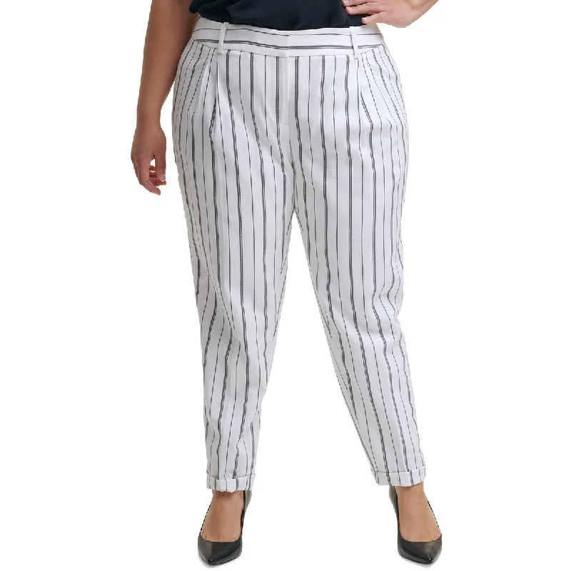Cozy Chic Trends Calvin Klein Womens Plus Striped Slim Leg Dress Pants