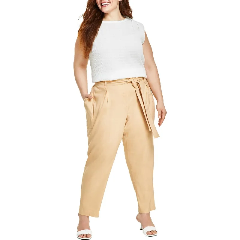 Casual Ease Calvin Klein Womens Plus Deep Pocket Linen Cropped Pants