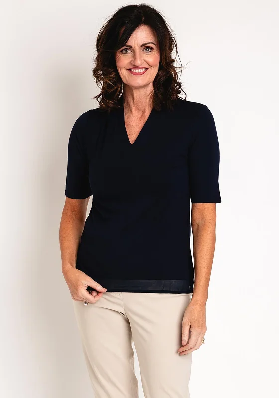 Comfy Pants Barbara Lebek V Neck Contrast Jersey Top, Navy