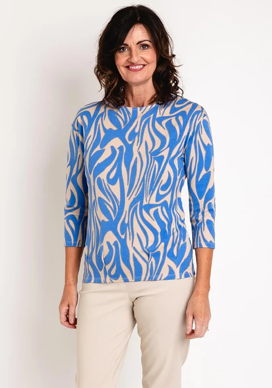 Stylish Jackets Barbara Lebek Printed Cropped Sleeve Top, Blue