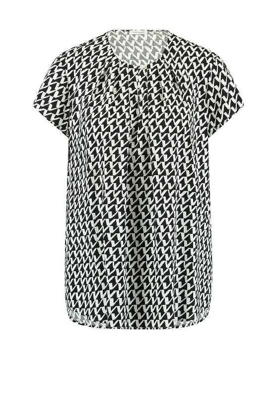 Soft Fabric Looks Gerry Weber Pleated Neckline Print Top, Black & White