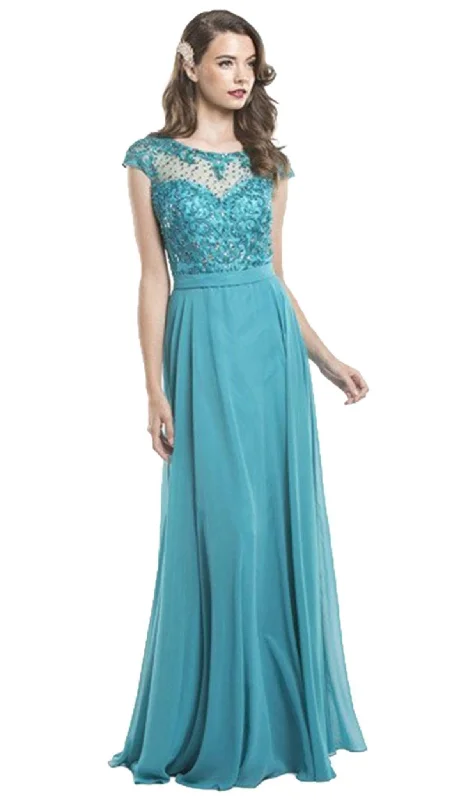 Versatile Outfits Aspeed Design - Illusion Embroidered Long Formal Teal Dress