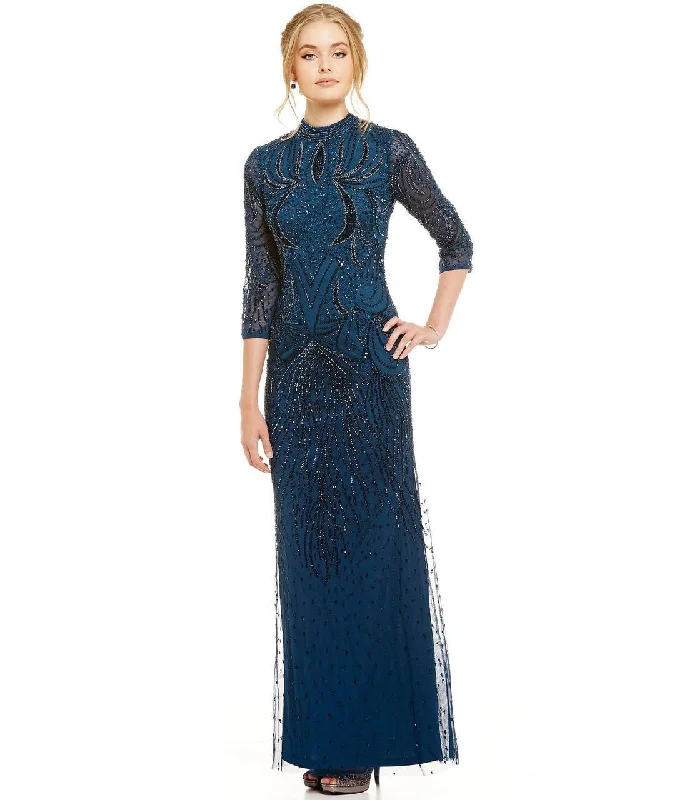 Casual Fit Wear Adrianna Papell AP1E200282 Quarter Sleeve Embellished Long Dress