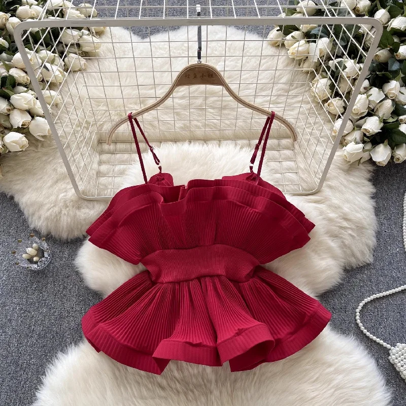 Soft Tops suspender tops for women pleated fashionable hot girl tops     S4595