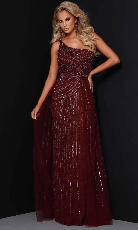 Stylish Ease Johnathan Kayne - 2416 One sleeve Sequined With Overskirt Gown