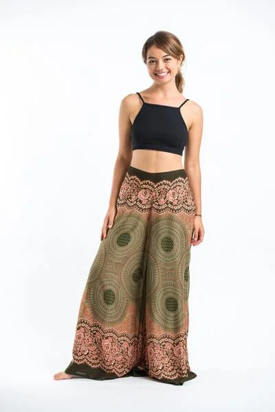 Soft Comfort Womens Geometric Mandalas Palazzo Pants in Olive