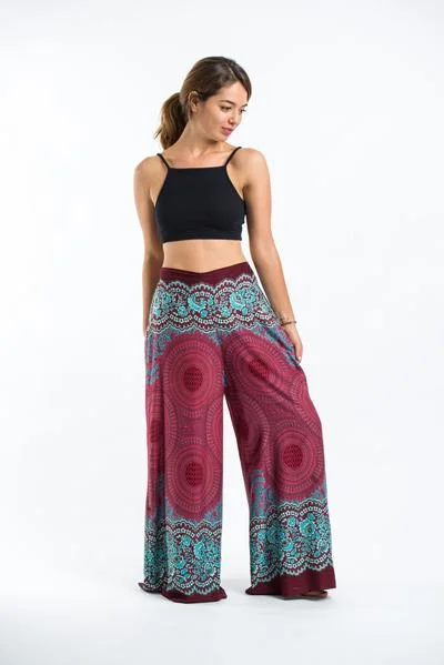 Versatile Style Womens Geometric Mandalas Palazzo Pants in Red