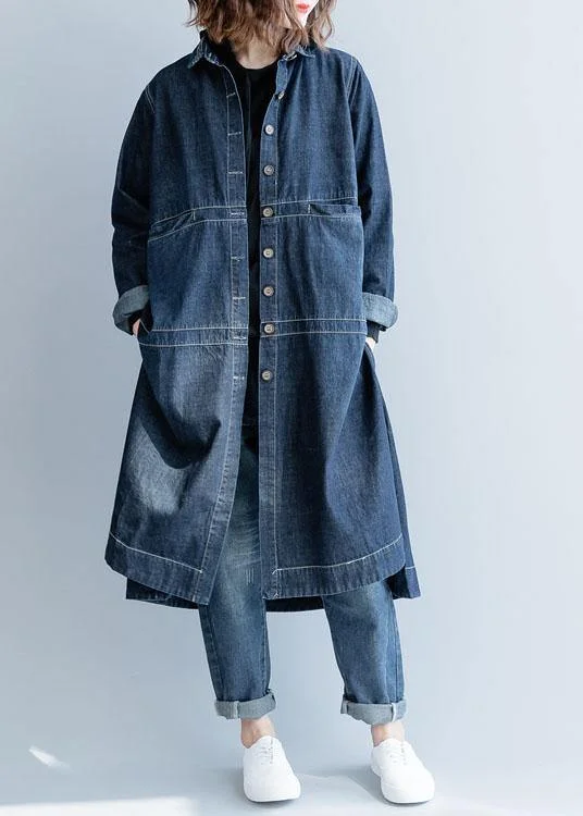Comfortable Tops Chic side open Fine coats women denim blue loose jackets fall