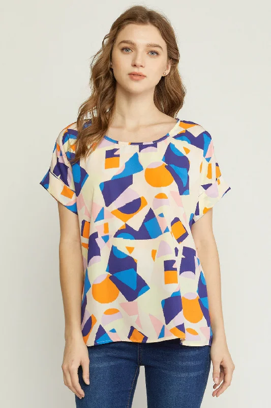 All-Day Style Abstract Printed Blouse, Navy