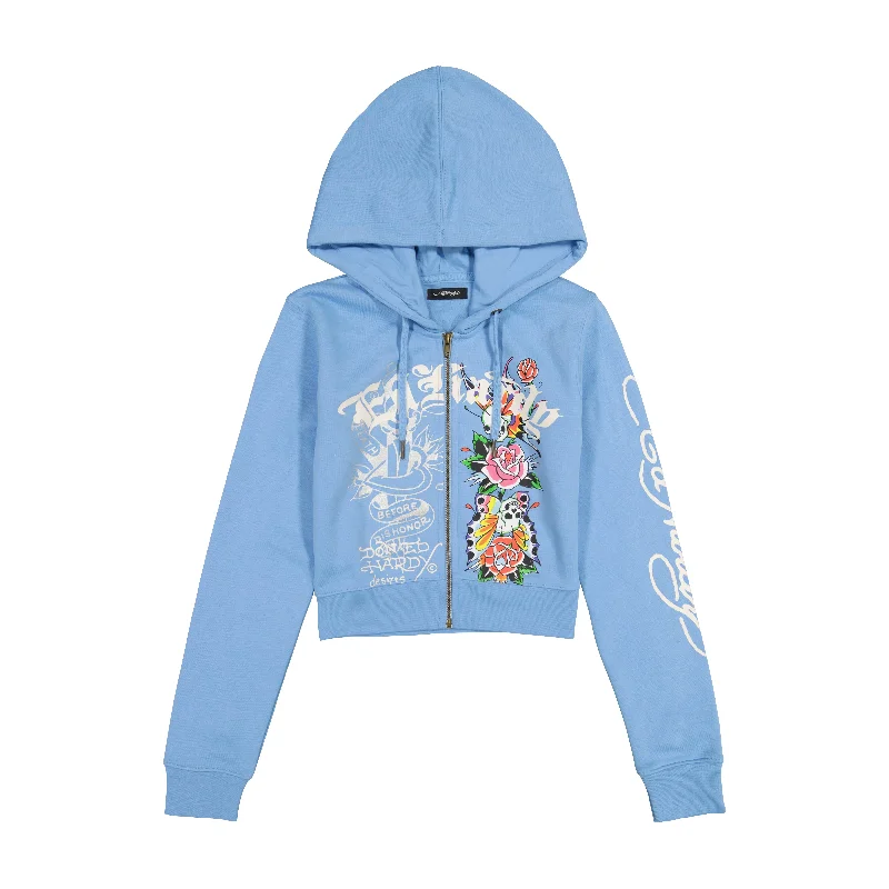 Smart Comfort Wear Flower Skull Cropped Hoodie