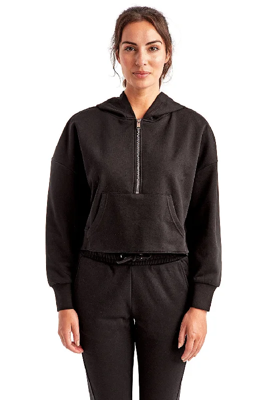 Easy Chic Wear TriDri Womens Alice 1/4 Zip Hooded Sweatshirt Hoodie w/ Pouch Pocket - Black