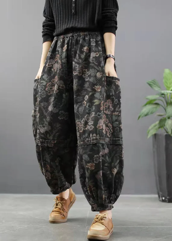 Stylish Ease Elegant Print Denim Pants lantern Pants Cotton
