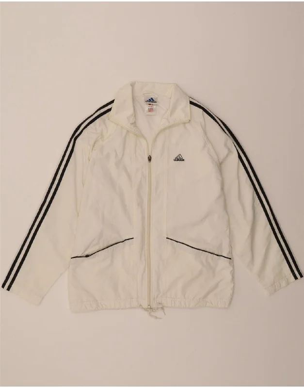 Casual Chic Wear ADIDAS Womens Tracksuit Top Jacket UK 14 Large White Polyester