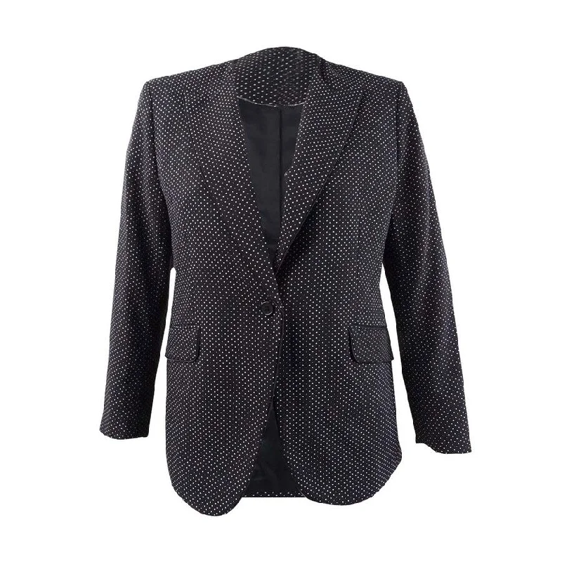 Light Fit Anne Klein Women's Micro-Dot Piping-Trim Blazer (2, Anne Black/Anne White)