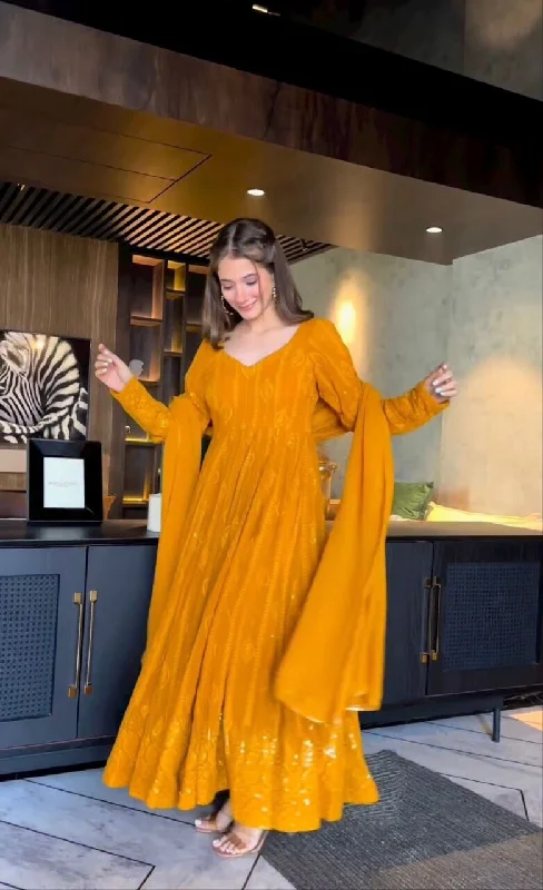 Soft Comfort Wear KD 1213 Mustard Sequence work Designer Anarkali Suit