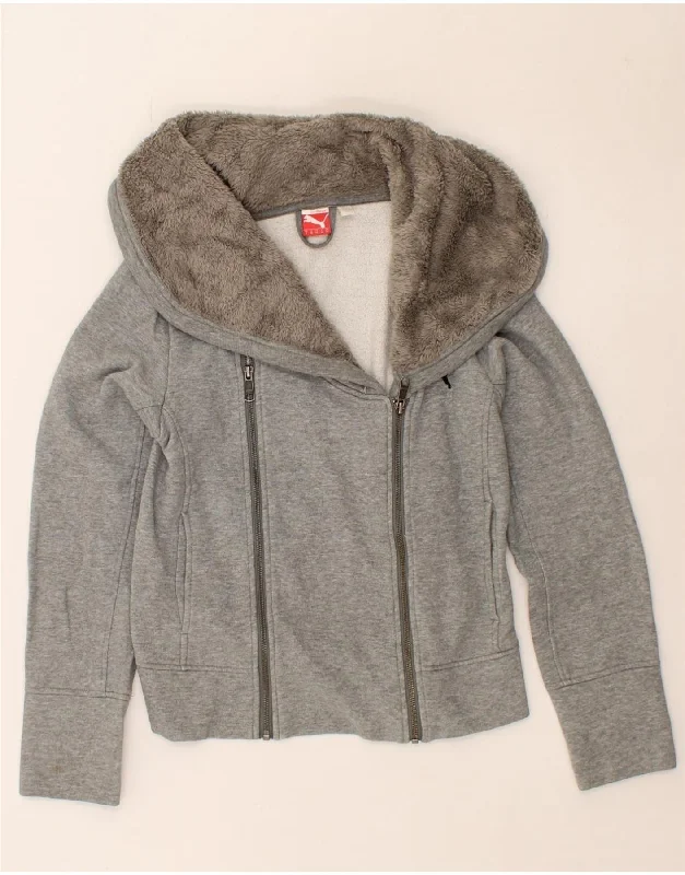 Relaxed Jackets PUMA Womens Crop Tracksuit Top Jacket UK 10 Small Grey Cotton