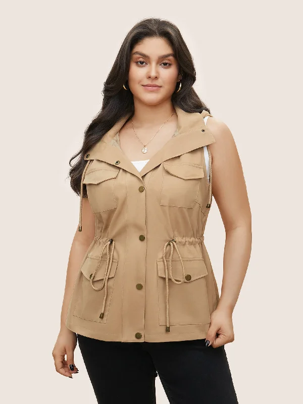 Soft Trends Solid Hooded Patched Pocket Drawstring Vest