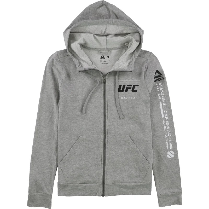 Light Layers Reebok Womens UFC HRSD 93 Hoodie Sweatshirt, Grey, Medium